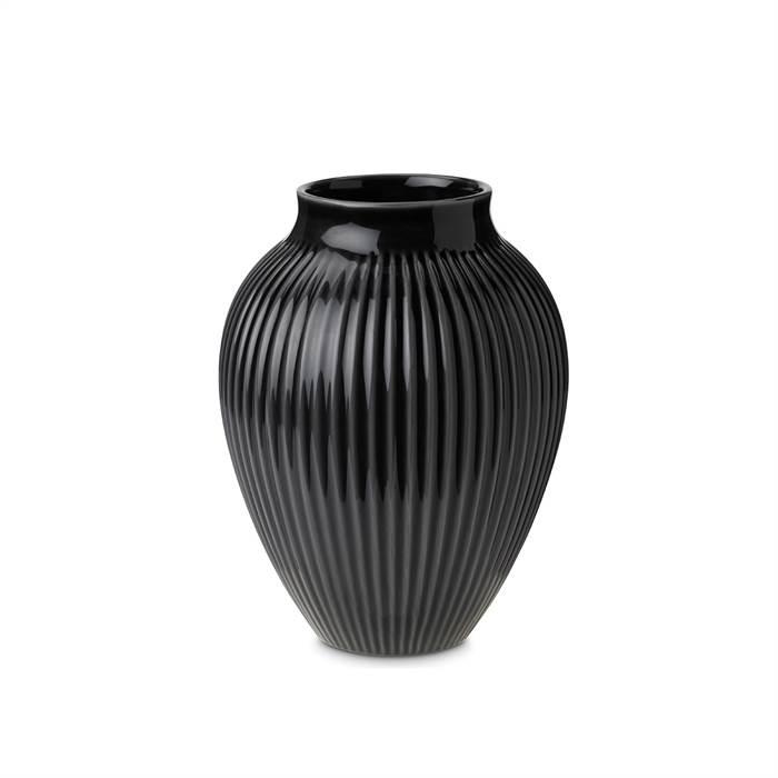 Knabstrup Keramik - vase med riller - Sort - 12,5 cm