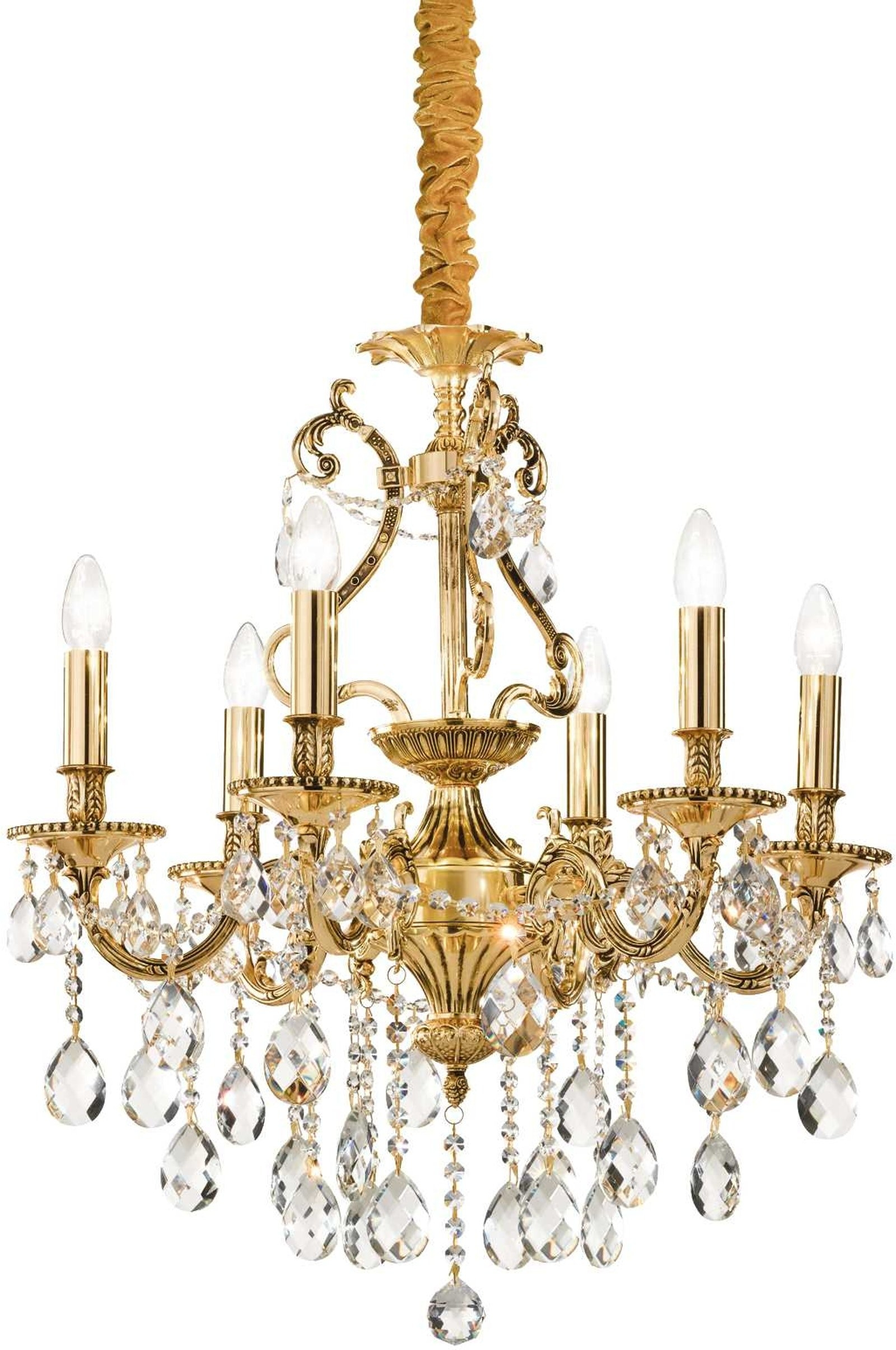 6-armet pendellampe Ideal Lux Gioconda Ø62 cm, justerbar højde 93 - 118 cm, guld