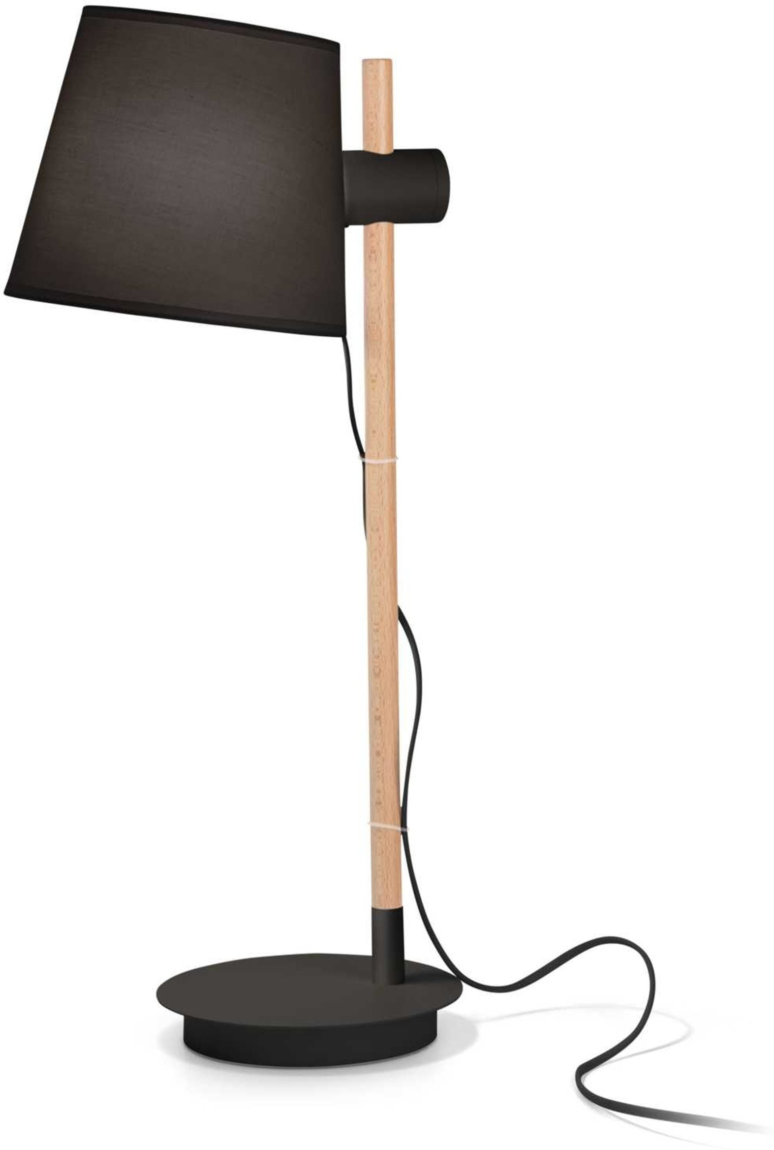 Bordlampe Ideal Lux Axel minimalistisk design i træ og stof med justerbar skærm, sort