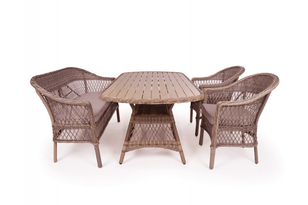 Enø Brun Havemøbelsæt m/2 stole og bænk - Inkl. hynder